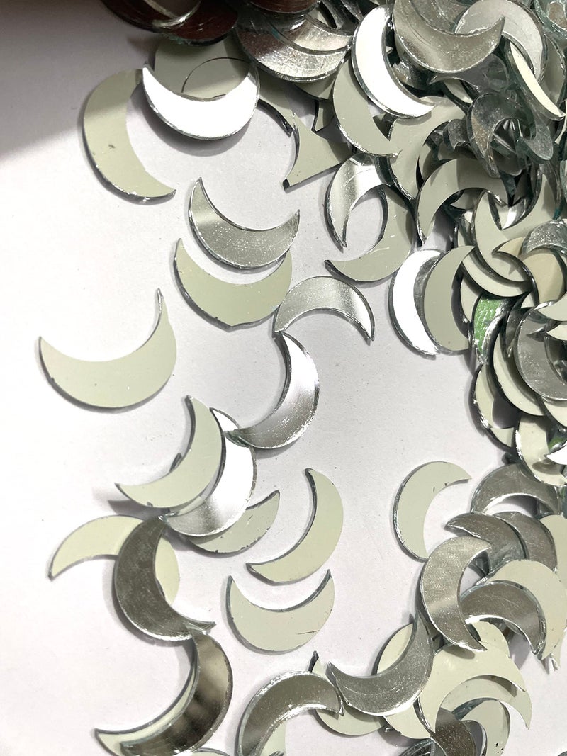 OMX 300 Pc, Moon Shape Mosaic Mirror Pieces for Embroidery & Craft Making, 18.5 mm, Silver, Moon Glass MIRRIOR for Craft, DÉCOR & Embroidery - Image 4