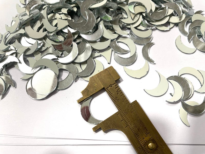 OMX 300 Pc, Moon Shape Mosaic Mirror Pieces for Embroidery & Craft Making, 18.5 mm, Silver, Moon Glass MIRRIOR for Craft, DÉCOR & Embroidery - Image 2