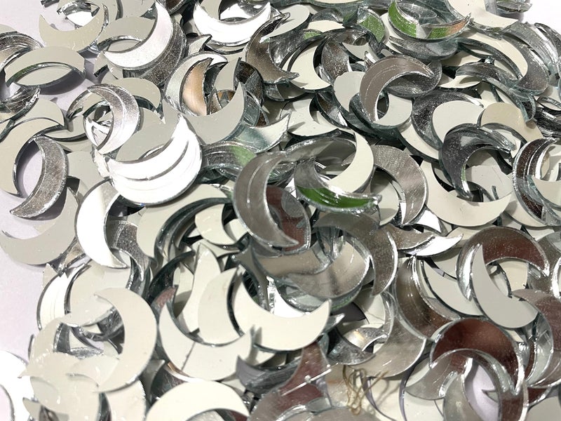 OMX 300 Pc, Moon Shape Mosaic Mirror Pieces for Embroidery & Craft Making, 18.5 mm, Silver, Moon Glass MIRRIOR for Craft, DÉCOR & Embroidery - Image 3