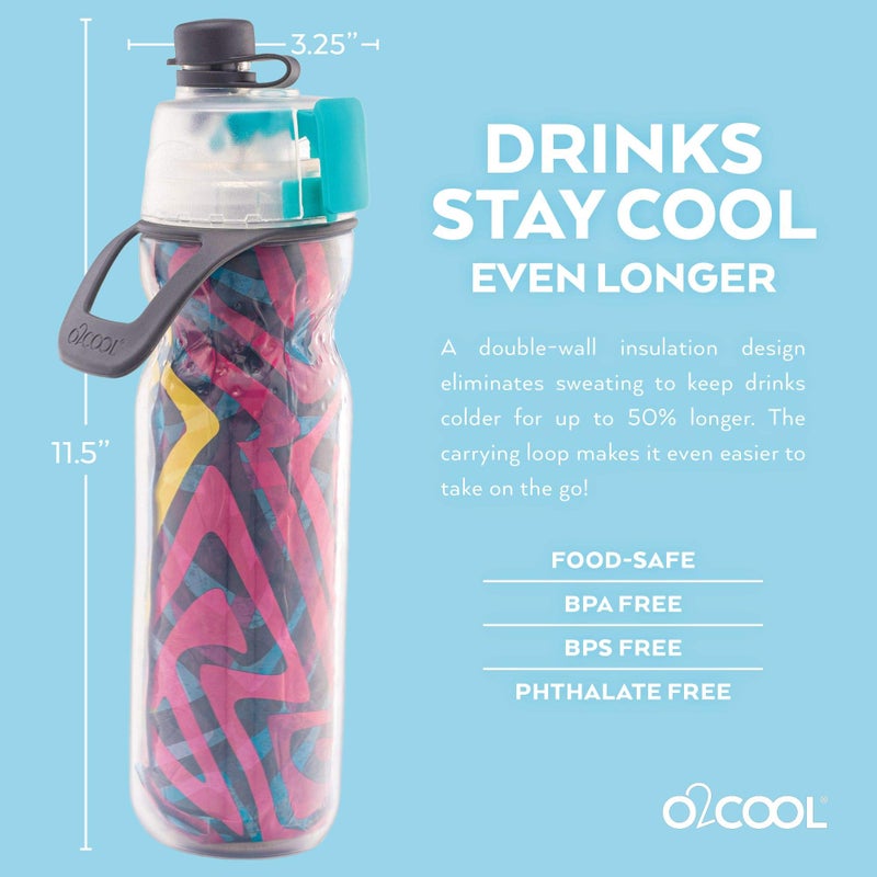 O2COOL Mist 'N Sip Misting Water Bottle 2-in-1 Mist And Sip Function With No Leak Pull Top Spout Reusable Sports Water Bottle - 20 oz (Artist) - Image 1