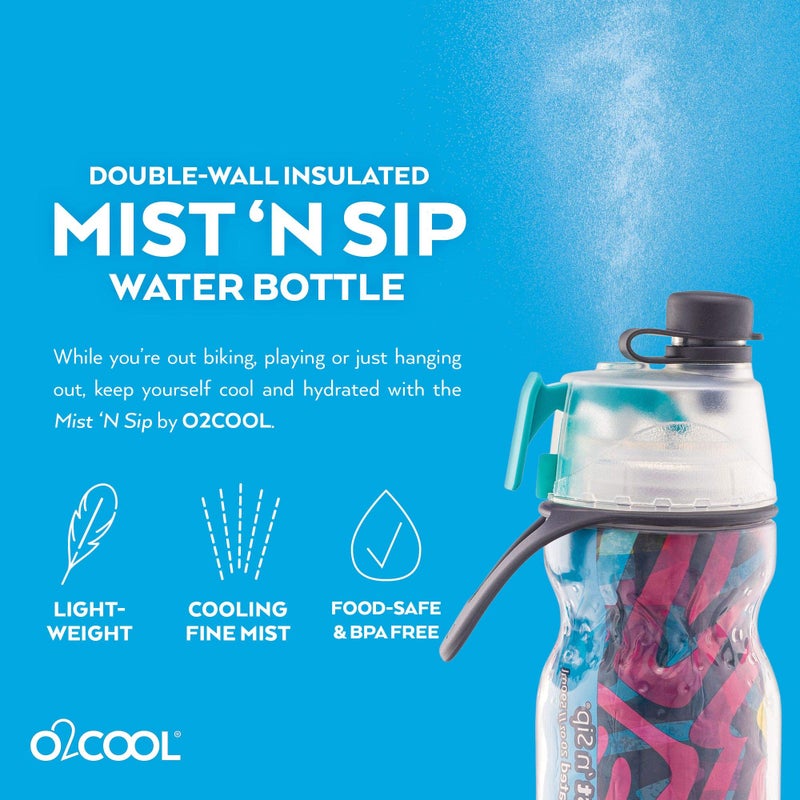 O2COOL Mist 'N Sip Misting Water Bottle 2-in-1 Mist And Sip Function With No Leak Pull Top Spout Reusable Sports Water Bottle - 20 oz (Artist) - Image 3