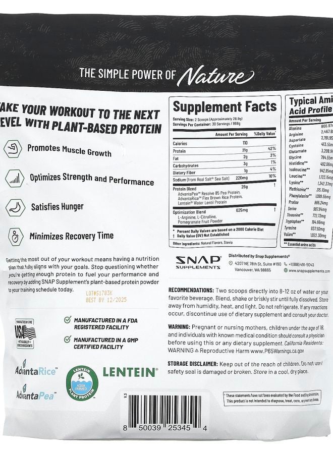 SNAP SUPPLEMENTS بروتين نباتي مع معزز أكسيد النيتريك فانيلا 868 جرام - Image 2