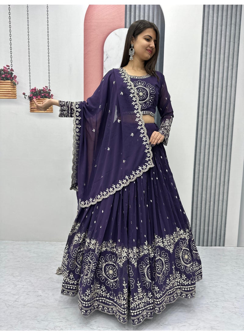 Super Asian Designer Heavy Faux Georgette Lehenga Choli Set for Women with 7mm Sequence Embroidery & Dupatta – Fully Stitched  - Image 2