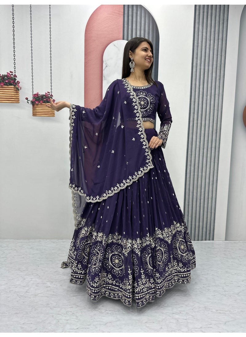Super Asian Designer Heavy Faux Georgette Lehenga Choli Set for Women with 7mm Sequence Embroidery & Dupatta – Fully Stitched  - Image 1