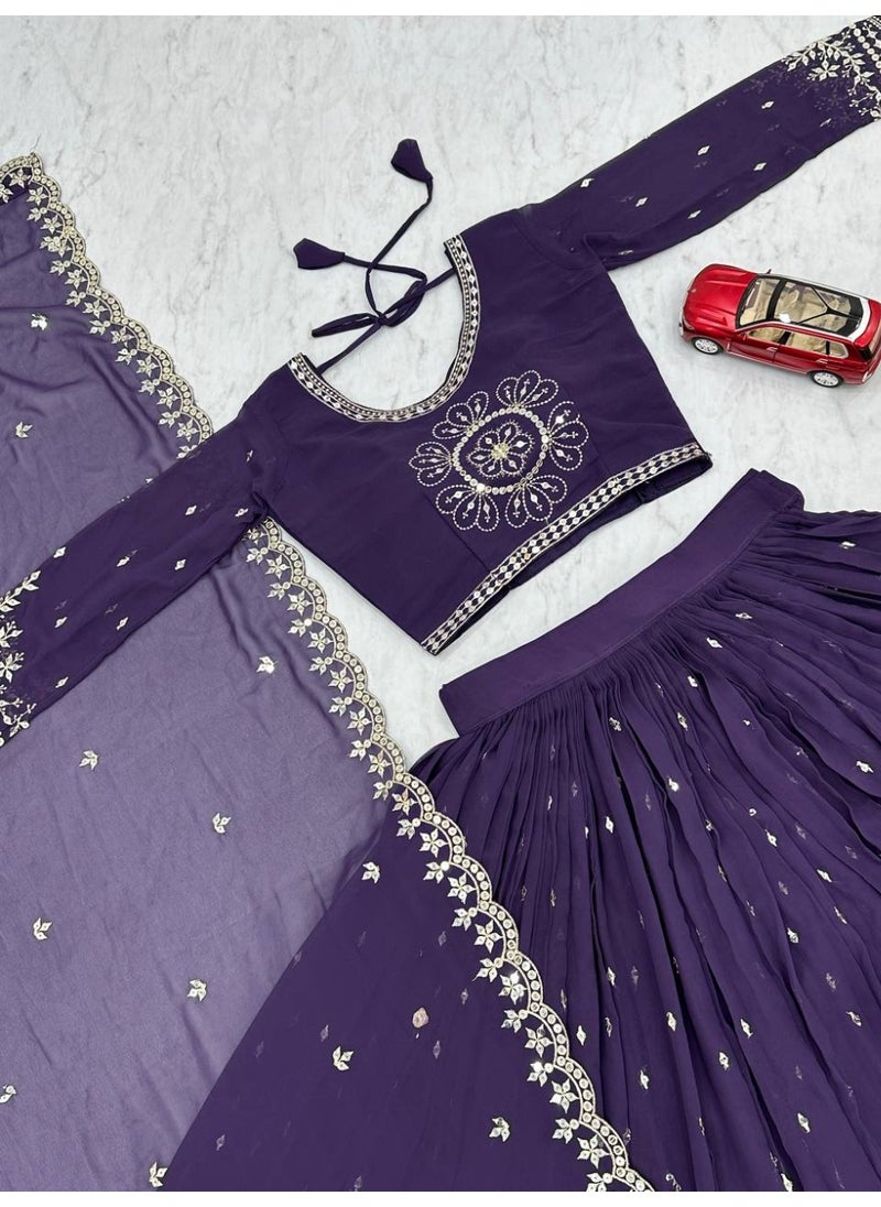 Super Asian Designer Heavy Faux Georgette Lehenga Choli Set for Women with 7mm Sequence Embroidery & Dupatta – Fully Stitched  - Image 5