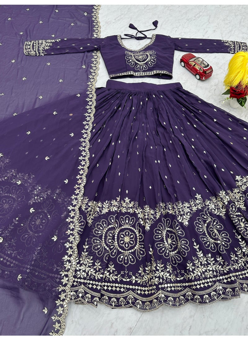 Super Asian Designer Heavy Faux Georgette Lehenga Choli Set for Women with 7mm Sequence Embroidery & Dupatta – Fully Stitched  - Image 4