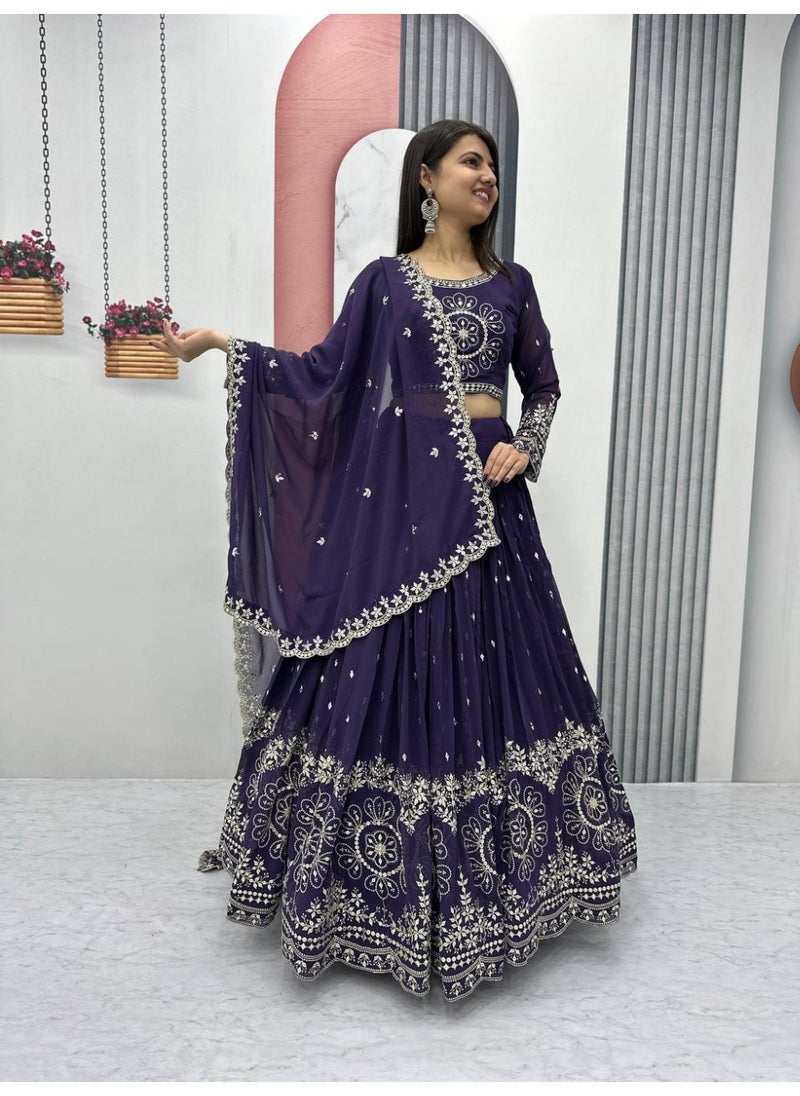 Super Asian Designer Heavy Faux Georgette Lehenga Choli Set for Women with 7mm Sequence Embroidery & Dupatta – Fully Stitched  - Image 3
