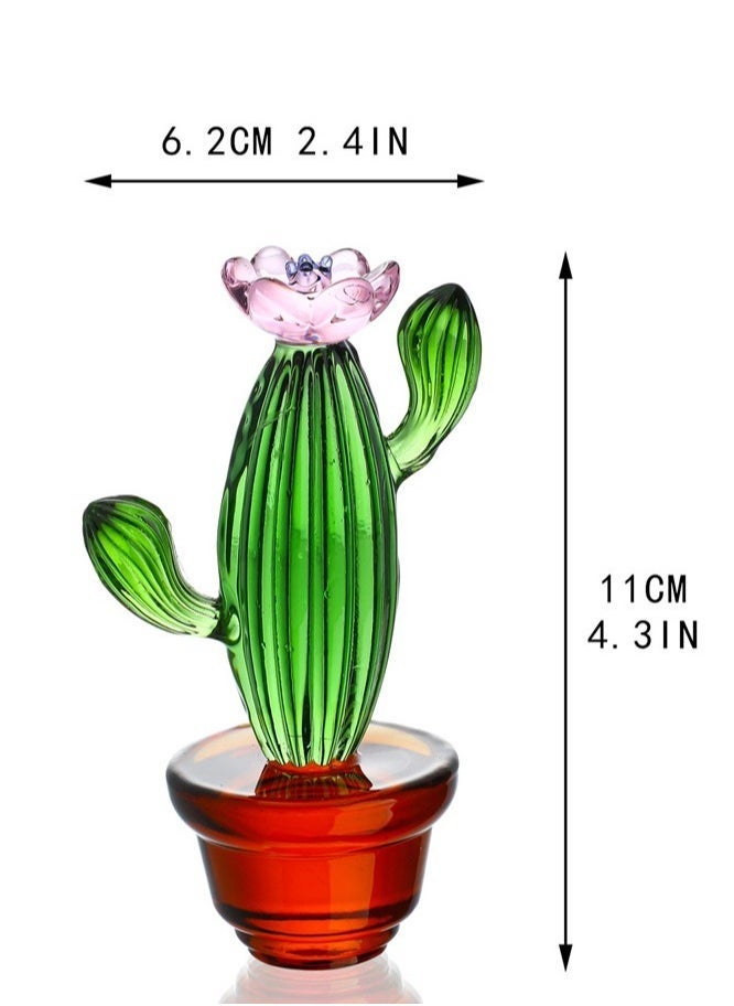 Handmade Blown Glass Art Cactus  Crystal Miniature Cactus Figurines Home Office Desk Tabletop Simulation Plants Decorations Car Inner Ornaments(4.3inch) - Image 4