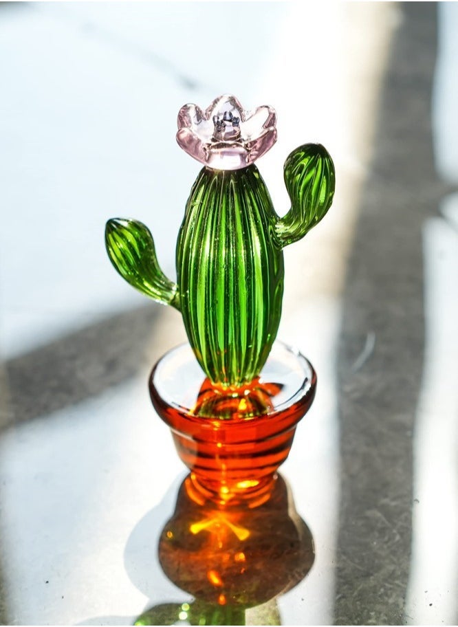 Handmade Blown Glass Art Cactus  Crystal Miniature Cactus Figurines Home Office Desk Tabletop Simulation Plants Decorations Car Inner Ornaments(4.3inch) - Image 5