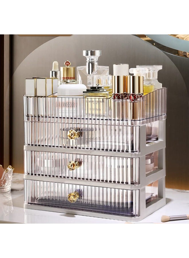 XiuWoo Skincare Organizer Makeup Organizer with 3 Large Drawers Countertop Organizer for Cosmetics Ideal for Bathroom and Bedroom Vanity Countertops Desk Storage Holder for Lipstick Brushes and Nail Polish - Image 4