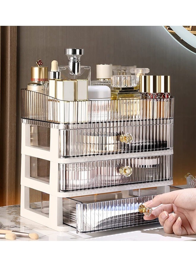 XiuWoo Skincare Organizer Makeup Organizer with 3 Large Drawers Countertop Organizer for Cosmetics Ideal for Bathroom and Bedroom Vanity Countertops Desk Storage Holder for Lipstick Brushes and Nail Polish - Image 1