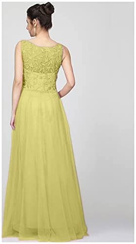 PATLANI Women's Net Embroidery Aline-Flered Gown Dress for Women Full Stitched Gown Ready to wear.(All Over-Musterd-M) Yellow - Image 2
