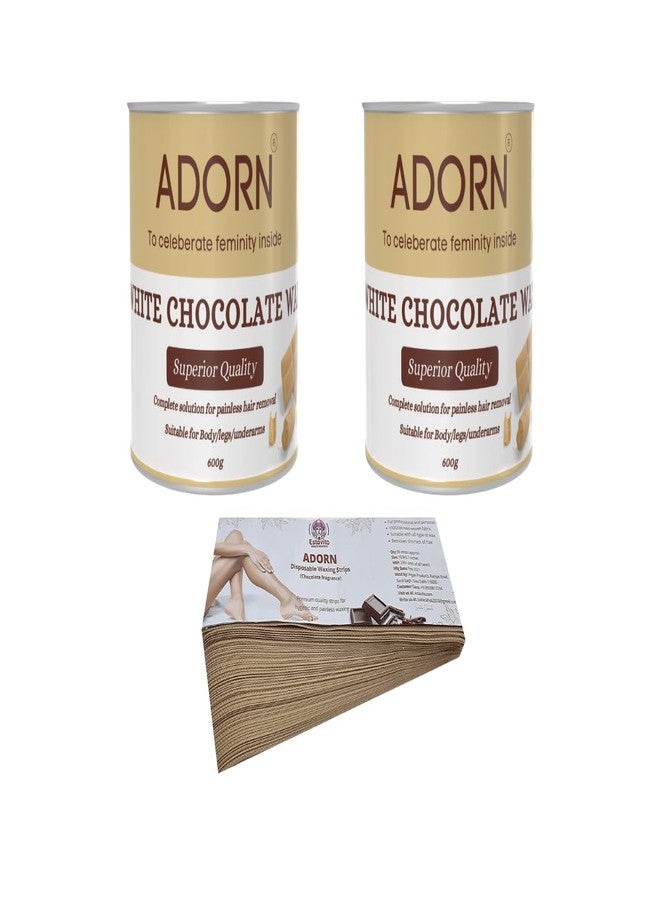 ADORN White Chocolate Wax 600g for Hair & Tan Removal | PACK OF 2 | With Adorn wax strips 80pcs | For Arms, Legs and Full body | - Image 1