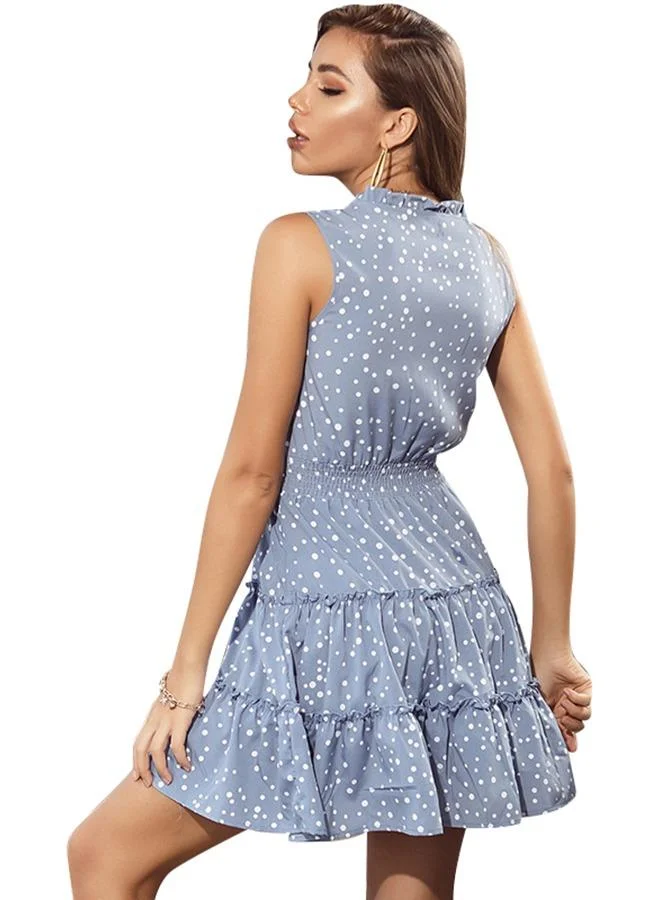 يونيكي Blue Polka Dot Print Mini Dress