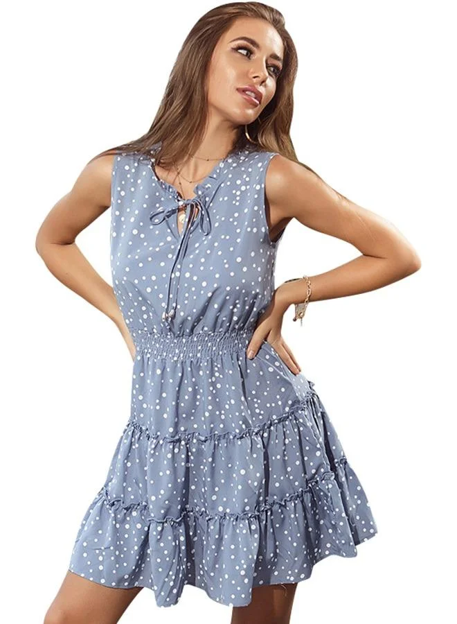 يونيكي Blue Polka Dot Print Mini Dress