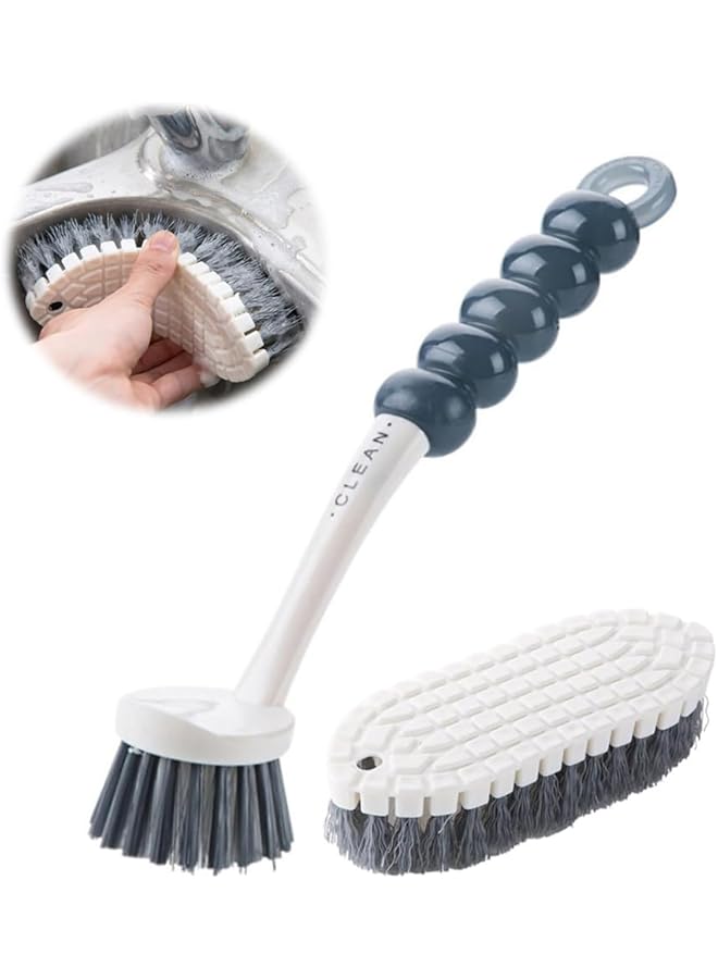 PROMASS مجموعة فرش تنظيف الأحواض متعددة الوظائف، 2 قطعة من فرش الإسفنج ذات المقبض الطويل لتنظيف المطبخ، فرشاة إسفنج الصابون لتنظيف الأواني الزجاجية، القدور، والأطباق - Image 1