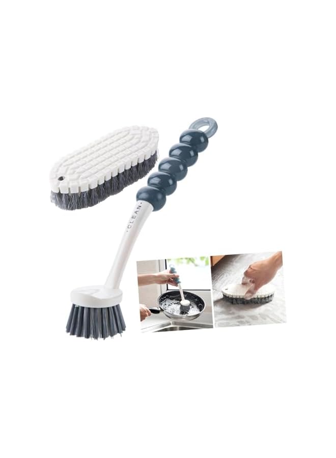 PROMASS مجموعة فرش تنظيف الأحواض متعددة الوظائف، 2 قطعة من فرش الإسفنج ذات المقبض الطويل لتنظيف المطبخ، فرشاة إسفنج الصابون لتنظيف الأواني الزجاجية، القدور، والأطباق - Image 2