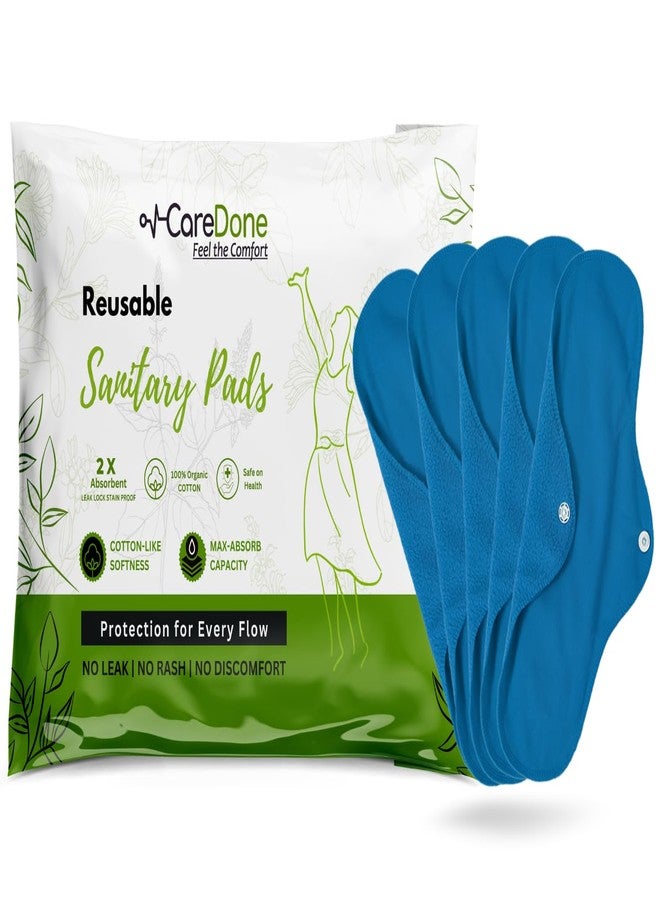 CareDone Super Comfy Heavy Flow Pad - Extra large| |Reusable Sanitary Cloth Pad | Organic Cotton| with leak proof | lasts upto 75-100 washes (Blue Cloth Pad- Pack 5) - Image 1