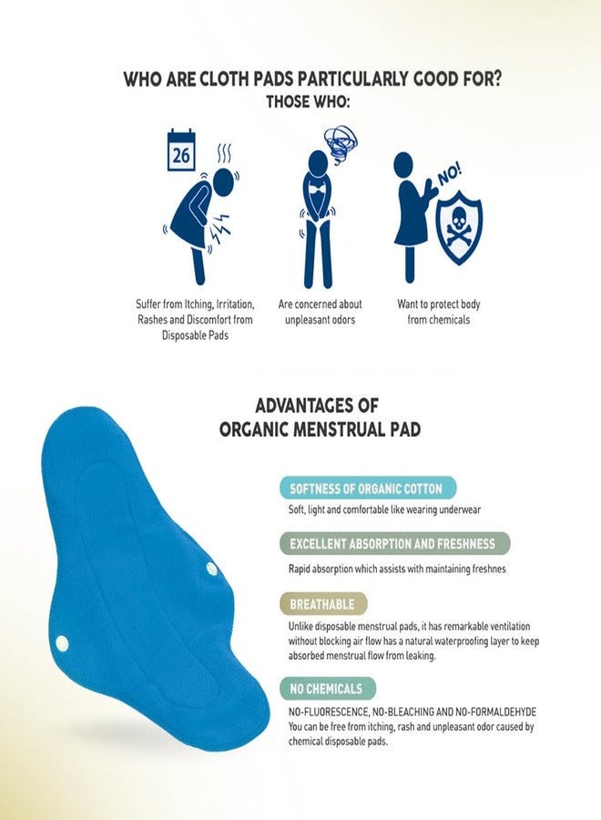 CareDone Super Comfy Heavy Flow Pad - Extra large| |Reusable Sanitary Cloth Pad | Organic Cotton| with leak proof | lasts upto 75-100 washes (Blue Cloth Pad- Pack 5) - Image 4