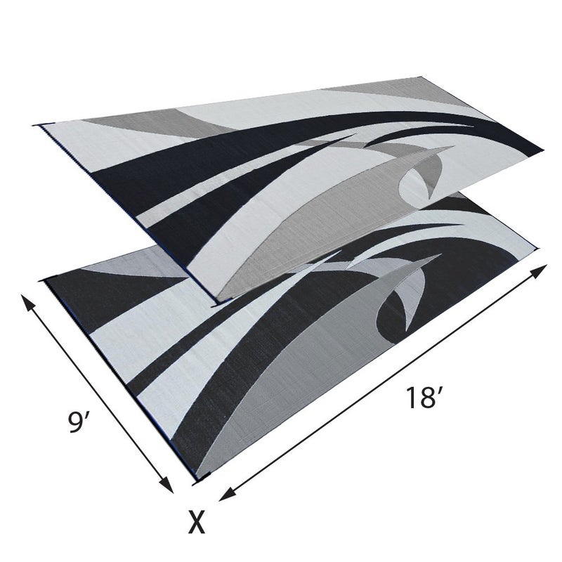 Stylish Camping 159181 9-feet by 18-feet Reversible Mat, Plastic Straw Rug, Large Floor Mat for Outdoors, RV, Patio, Backyard, Picnic, Beach, Polypropylene (PP) , Camping (Black/White) - Image 3
