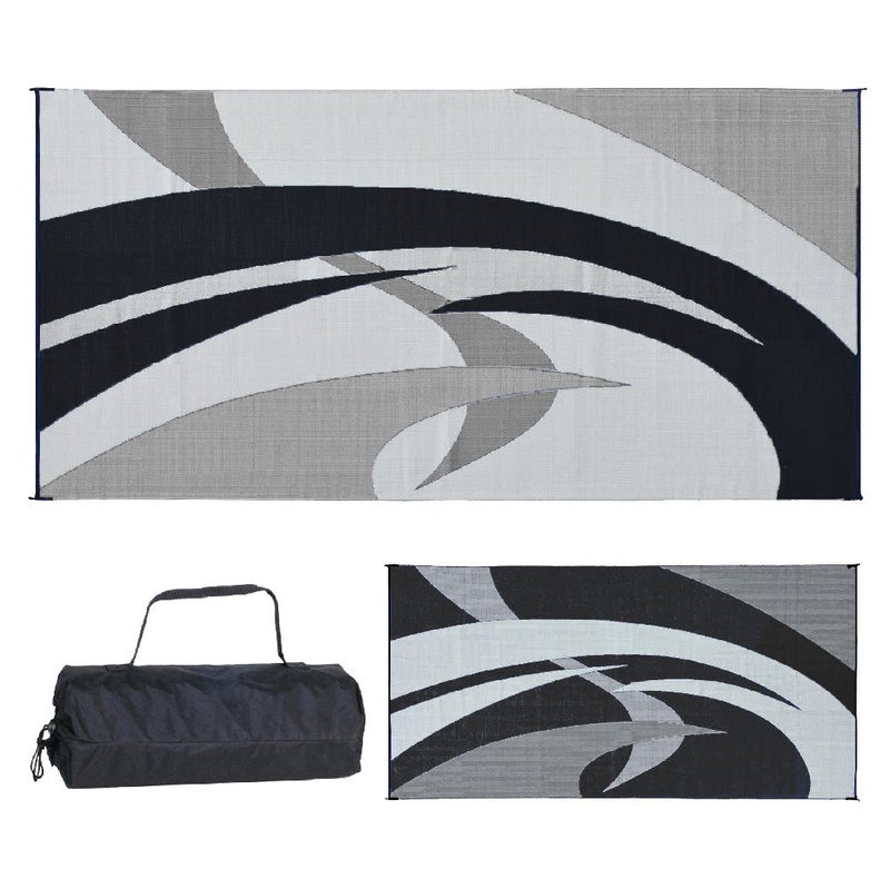 Stylish Camping 159181 9-feet by 18-feet Reversible Mat, Plastic Straw Rug, Large Floor Mat for Outdoors, RV, Patio, Backyard, Picnic, Beach, Polypropylene (PP) , Camping (Black/White) - Image 1