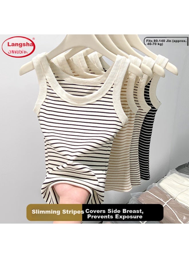 LANG SHA Langsha Women's Striped Slim Fit Vest New Sleeveless Knit U-neck Tank Top Trendy Layering Shirt - Image 2