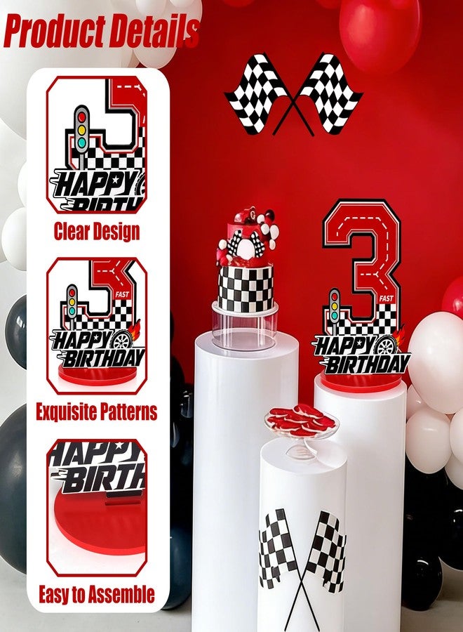 Bsenhe 3rd Birthday Number Sign Centerpiece, Race Car Birthday Party Decorations Wooden Table Cake Decorations Car Theme Birthday Party Supplies (Number 3) - Image 3