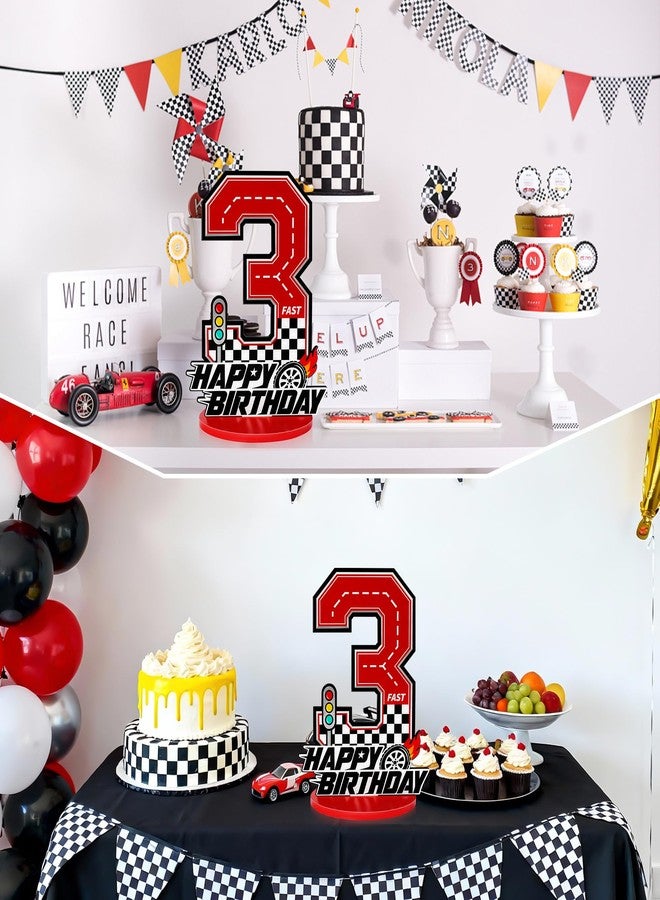 Bsenhe 3rd Birthday Number Sign Centerpiece, Race Car Birthday Party Decorations Wooden Table Cake Decorations Car Theme Birthday Party Supplies (Number 3) - Image 4