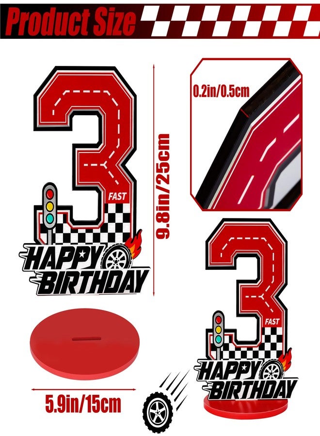 Bsenhe 3rd Birthday Number Sign Centerpiece, Race Car Birthday Party Decorations Wooden Table Cake Decorations Car Theme Birthday Party Supplies (Number 3) - Image 2