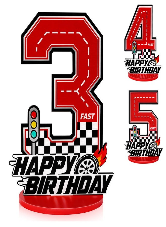 Bsenhe 3rd Birthday Number Sign Centerpiece, Race Car Birthday Party Decorations Wooden Table Cake Decorations Car Theme Birthday Party Supplies (Number 3) - Image 1