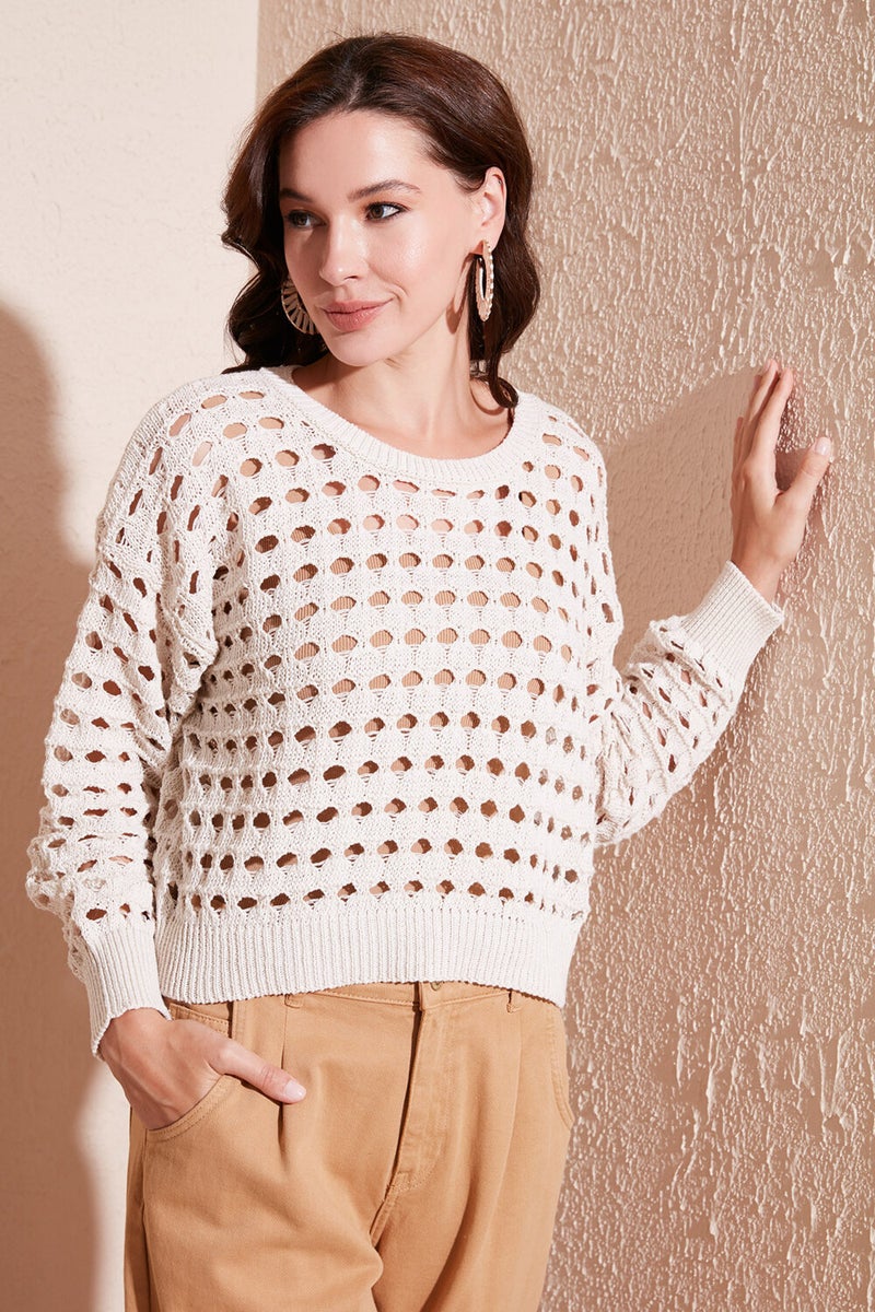 Lela Openwork Knitted Sweater Women's Sweater 6071533  - Image 1