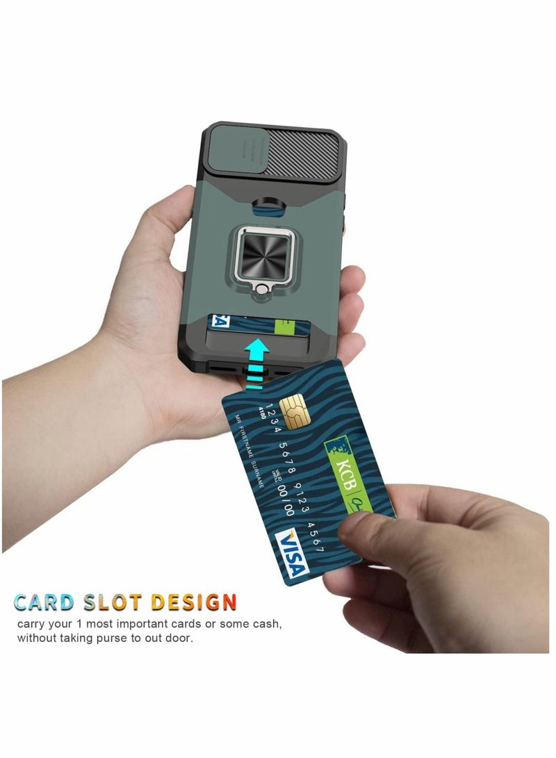 Captaintech Phone Case for iPhone 14 Plus 6.7 inch with Slide Camera Cover Card Holder Hard Ring Stand Hybrid Kickstand Cell Accessories for iPhone 14+ for iPhone14Plus 5G i14 + for iPhone14 14Plus, Green - Image 5