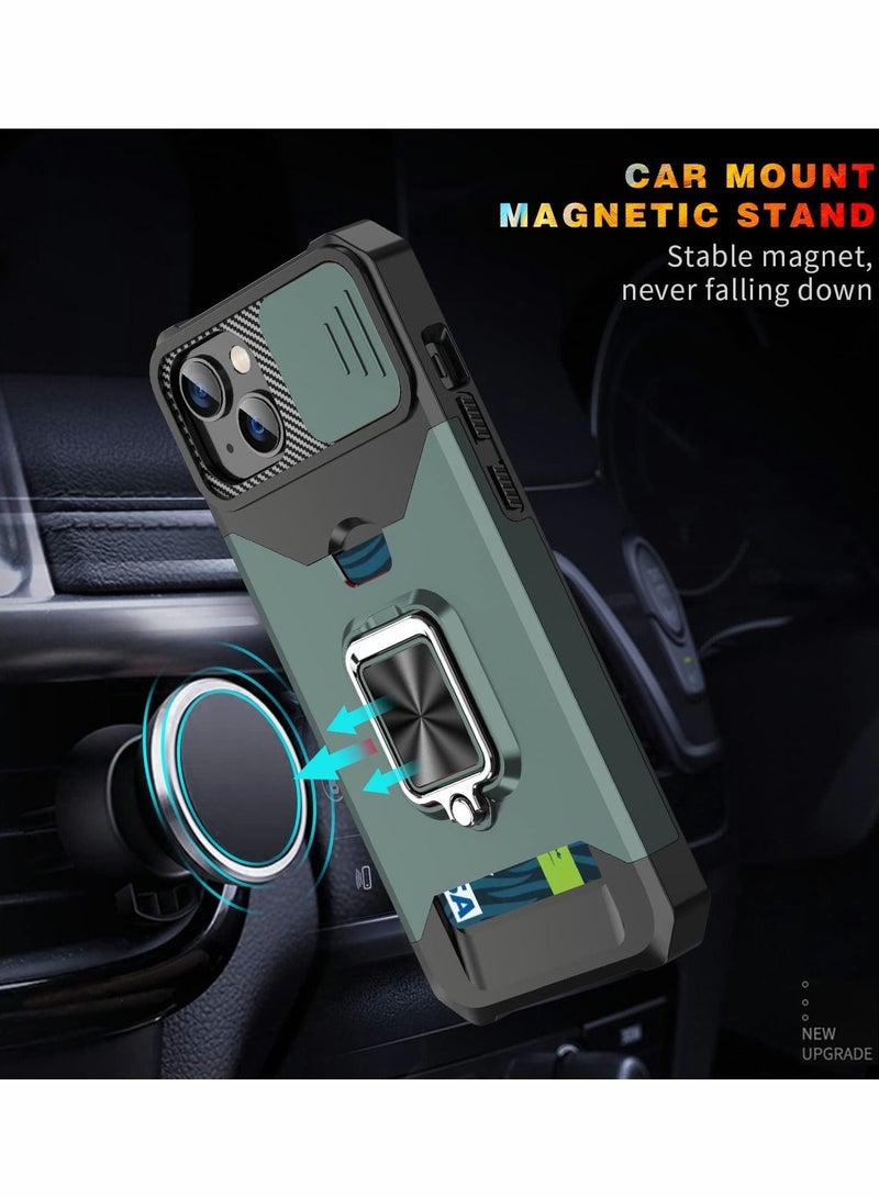 Captaintech Phone Case for iPhone 14 Plus 6.7 inch with Slide Camera Cover Card Holder Hard Ring Stand Hybrid Kickstand Cell Accessories for iPhone 14+ for iPhone14Plus 5G i14 + for iPhone14 14Plus, Green - Image 4