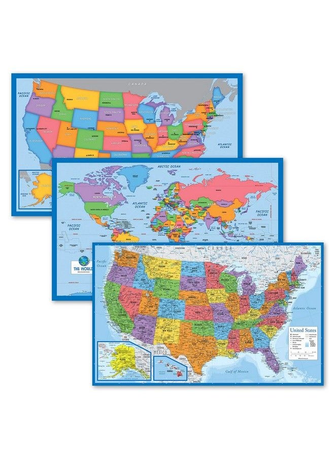 Palace Learning 3 Pack World Map & Usa Map For Kids + Blue Ocean World Map 3 Poster Set (Laminated 18" X 29")  - Image 1