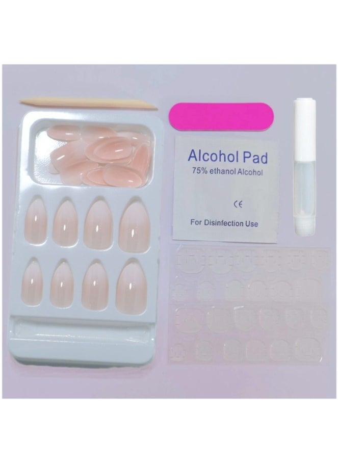 nail - 24 Pcs False Nails Salon Acrylic French Salon Like Press on Nails Short No Fade Out Seamless Glue Design for Salons and DIY on Nails Natural Delicate Comfortablefor Nail The Middle East Girl pink - Image 1