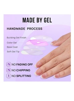 nail 24 Pcs False Nails Salon Acrylic French Salon Like Press on Nails Short No Fade Out Seamless Glue Design for Salons and DIY on Nails Natural Delicate Comfortablefor Nail The Middle East Girl pink  - Image 2