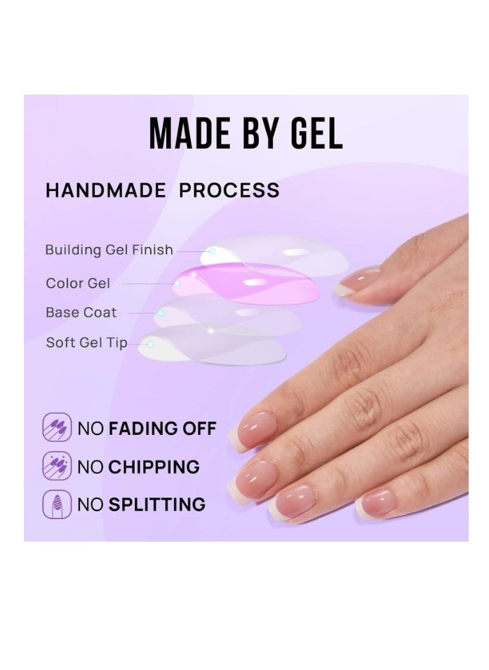 nail 24 Pcs False Nails Salon Acrylic French Salon Like Press on Nails Short No Fade Out Seamless Glue Design for Salons and DIY on Nails Natural Delicate Comfortablefor Nail The Middle East Girl pink  - Image 2