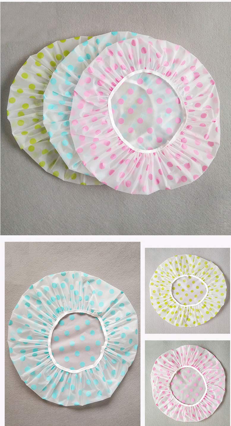 TCOTBE 6 Pieces Waterproof EVA Plastic Shower Cap,Elastic Reusable Bathing Cap,Beauty Salon Spa Lace Elastic Band Flower Printed Hat Environmental Protection Hair Bath Caps - Image 3