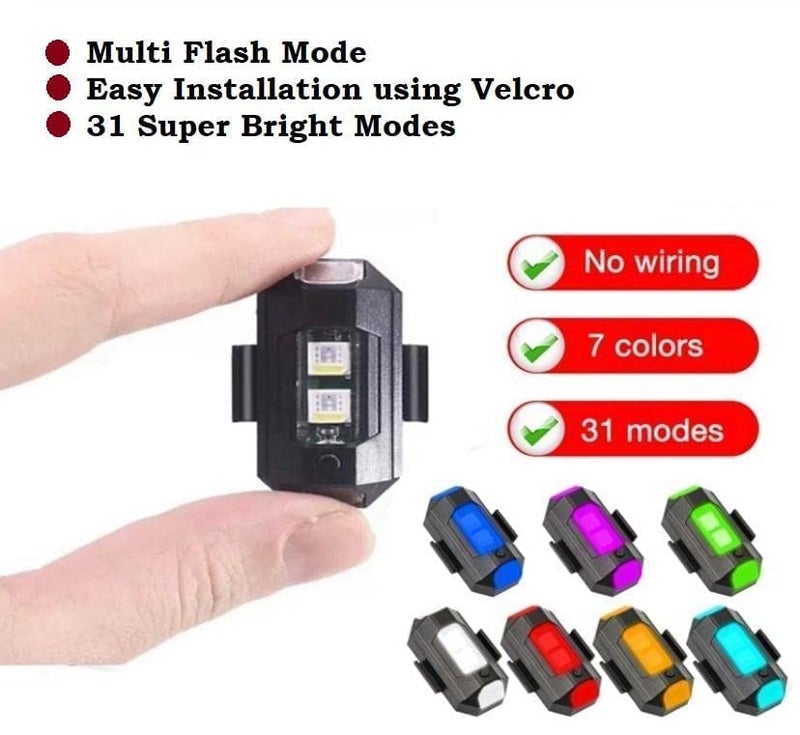 REDWIND Aluminium Airplane Light (7 Colors) Waterproof Universal Warning Signal Blinker Led Strobe Rechargeable Safety Light For Bike Cars Drone Helmet (Pack Of 4) Battery Powered (Multi-Color 2-Pack) - Image 4