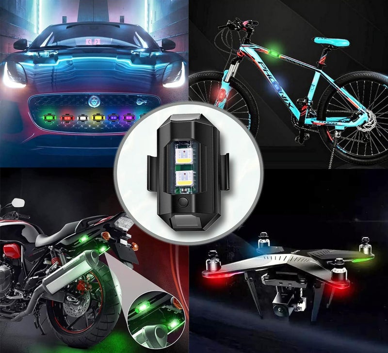 REDWIND Aluminium Airplane Light (7 Colors) Waterproof Universal Warning Signal Blinker Led Strobe Rechargeable Safety Light For Bike Cars Drone Helmet (Pack Of 4) Battery Powered (Multi-Color 2-Pack) - Image 5