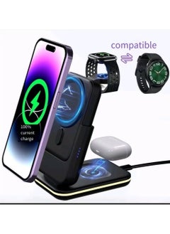 Wireless charger station, 4-in-1 magnetic charging stand, compatible with iPhone 15/14/13/12/Pro Max/Plus, AirPods, Apple Watch 8/7/SE/6/5/4 (black)