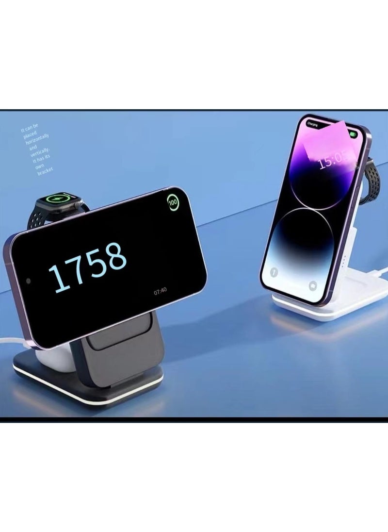 Generic - Wireless charger station, 4-in-1 magnetic charging stand, compatible with iPhone 15/14/13/12/Pro Max/Plus, AirPods, Apple Watch 8/7/SE/6/5/4 (black) - Image 1