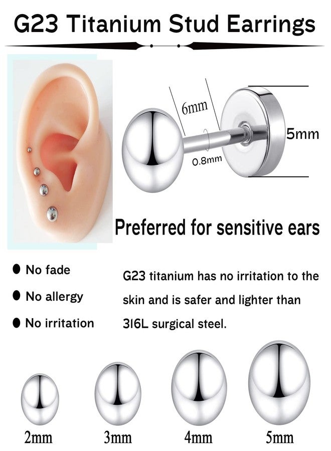 MJust Small Titanium Earrings for Women G23 Titanium Stud Earrings for Sensitive Ears Dot Ball Cubic Zirconia Hypoallergenic 20G Flat Back Earrings (Ball) - Image 3