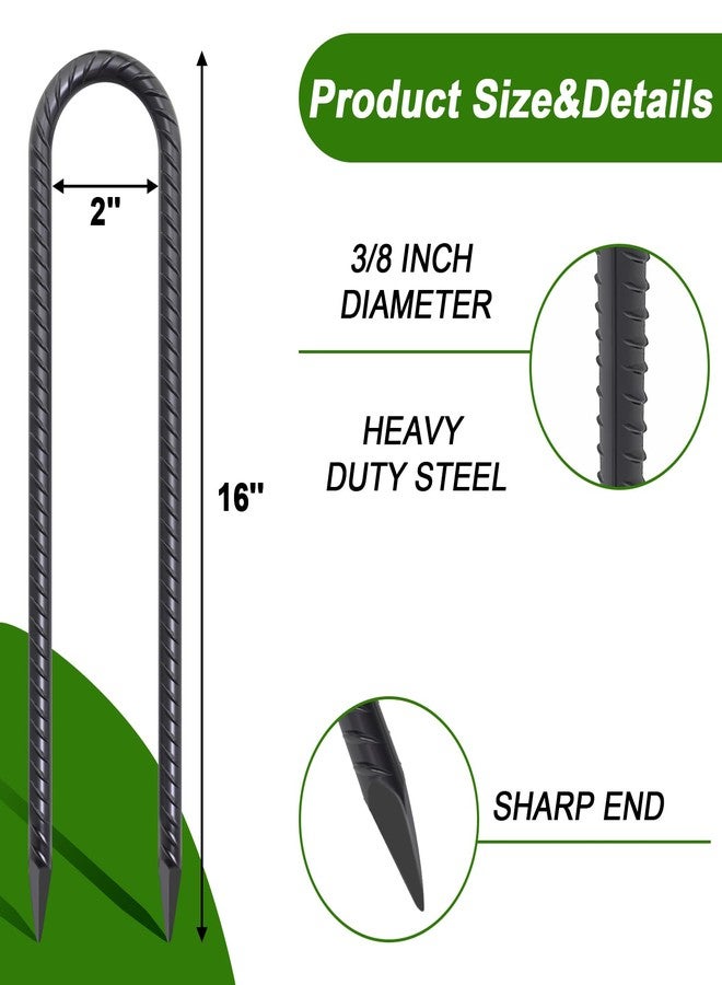AAGUT Trampoline Stakes 16 Inch 8 Pack, 3/8 Inch Trampoline Tie Down Anchor Kit High Wind Heavy Duty, Black Coated Trampolines Accessories U Shaped Ground Rebar Stakes for Soccer Goal, Swing Set - Image 2