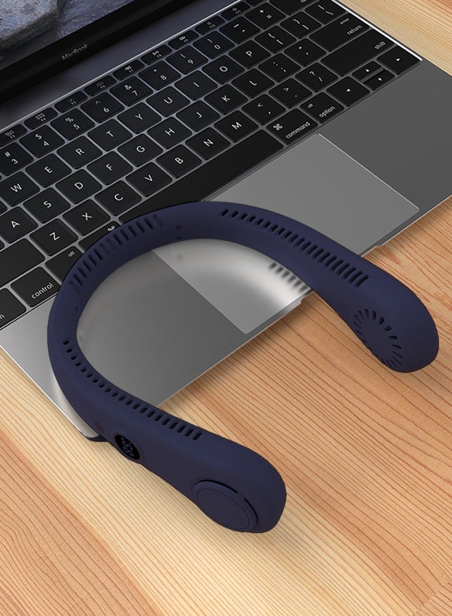 HaveDream LED Digital Display Neck Hanging Fan, Outdoor Sports Student USB Bladeless Turbine Silent High Wind Power Mini Fan-Dark Blue - Image 4