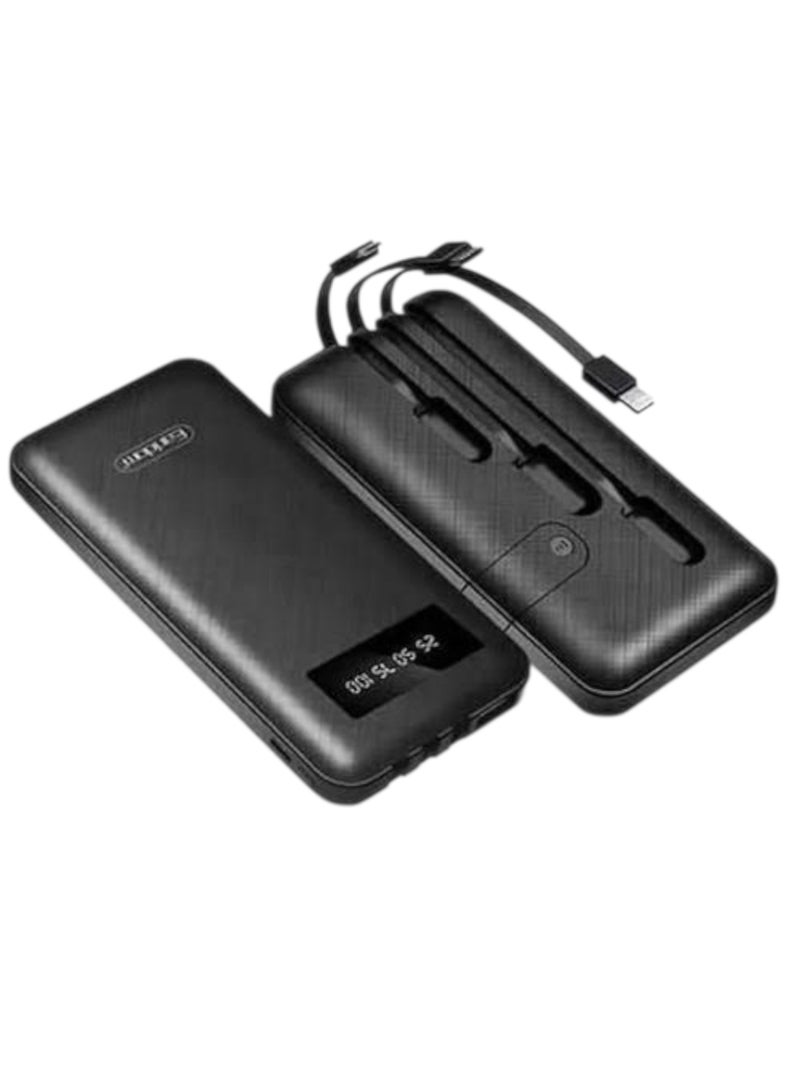 Earldom PB41 Power Bank with Built-in Charging Cable, 3-Way Type-C, Micro, and Lightning, and LCD Display, 10000.0 mAh, Black - Image 2