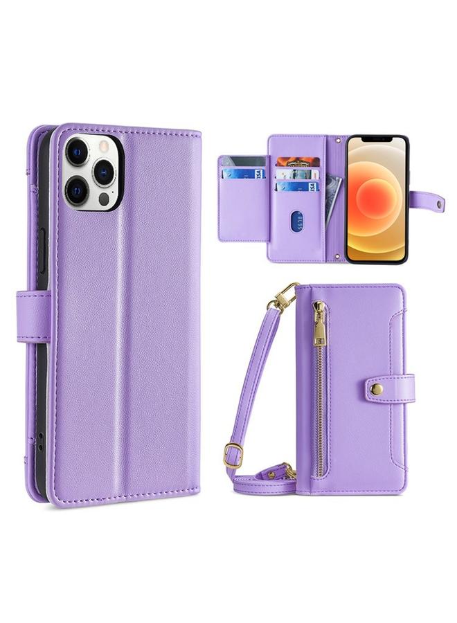 Zaboon Case For iPhone 12 Pro Max Sheep Texture Cross-body Zipper Wallet Leather Phone Case - Image 1