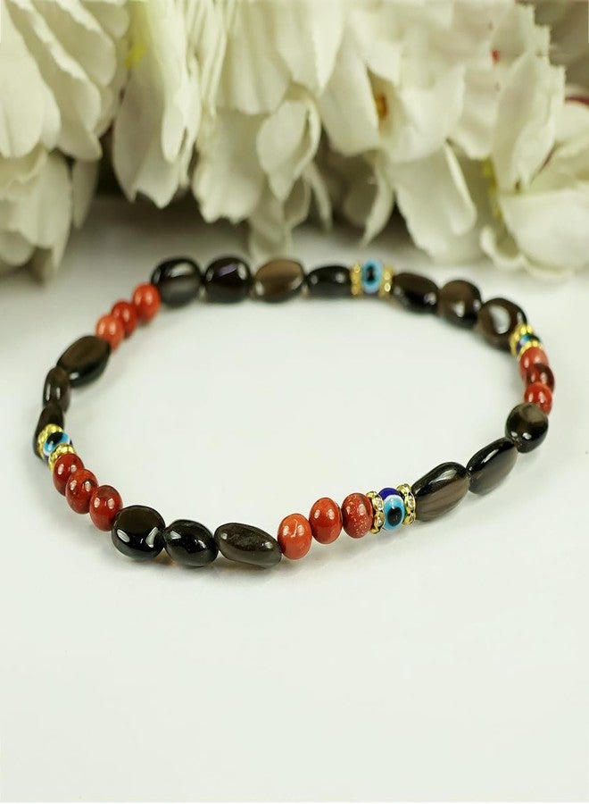 Crystu Natural Smoky Quartz, Goldstone Brown, Evil Eye Anklet Mix Combination Crystal Stone Anklet (Color : Multi) - Image 4