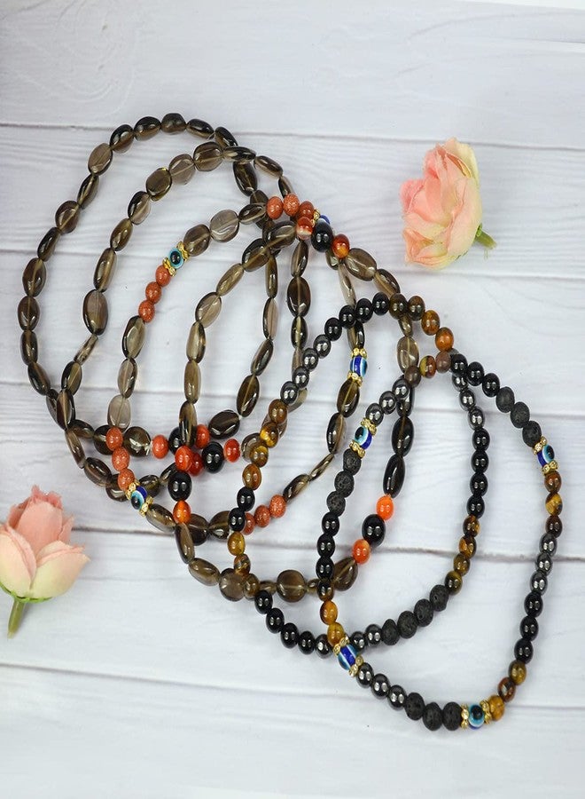 Crystu Natural Smoky Quartz, Goldstone Brown, Evil Eye Anklet Mix Combination Crystal Stone Anklet (Color : Multi) - Image 5