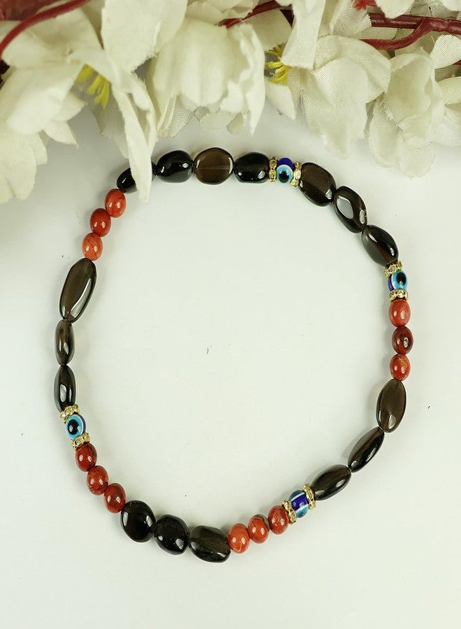 Crystu Natural Smoky Quartz, Goldstone Brown, Evil Eye Anklet Mix Combination Crystal Stone Anklet (Color : Multi) - Image 2